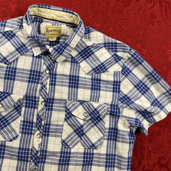 Roebuck and Co Other - Roebuck and Co Mens Large Pearl Snap Plaid Short Sleeve Shirt Western Style